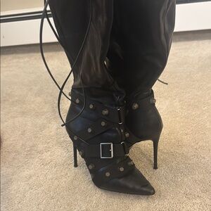 Elegant Black Heeled Boots with Studded Detail